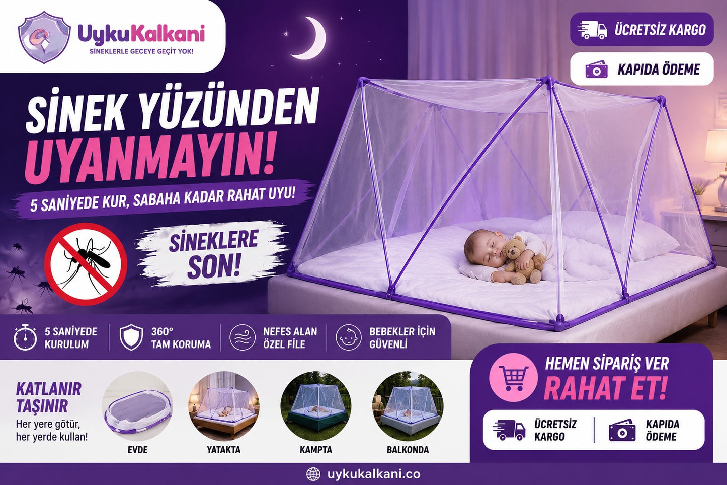 Uyku Kalkanı Katlanabilir – Sinek ve Böceklere 360° Koruma